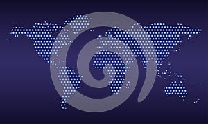 Dotted world map isolated on dark blue background. Vector illustration